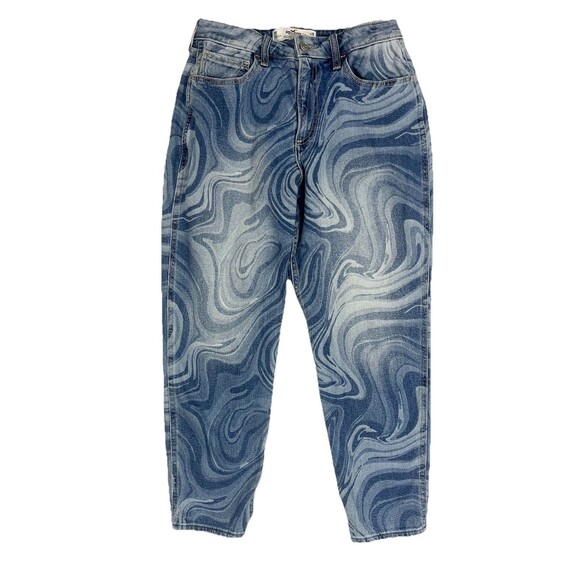 Hollister Curvy High Rise Mom Jeans Junior Size 7 Stretch Groovy Marbled Print - Picture 1 of 8